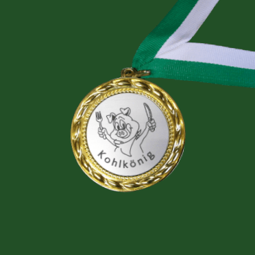 Kohlorden-Medaille Goldfarbig mit silbernen Emblem und Band Grün/Weiß